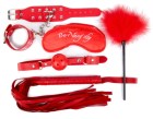 NTB-80332 Набор наручники , плетка, кляп, маска, щекоталка с пухом цвет красный