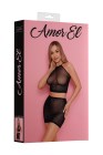 AME031BLK Комплект из топа и юбки со стразами Amor S/L черный